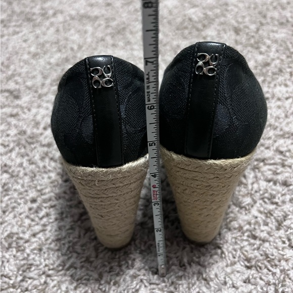 COACH~Black Signature Logo High Wedge Peep Toe Shoes, Size 7 B, EUC! - Picture 2 of 11